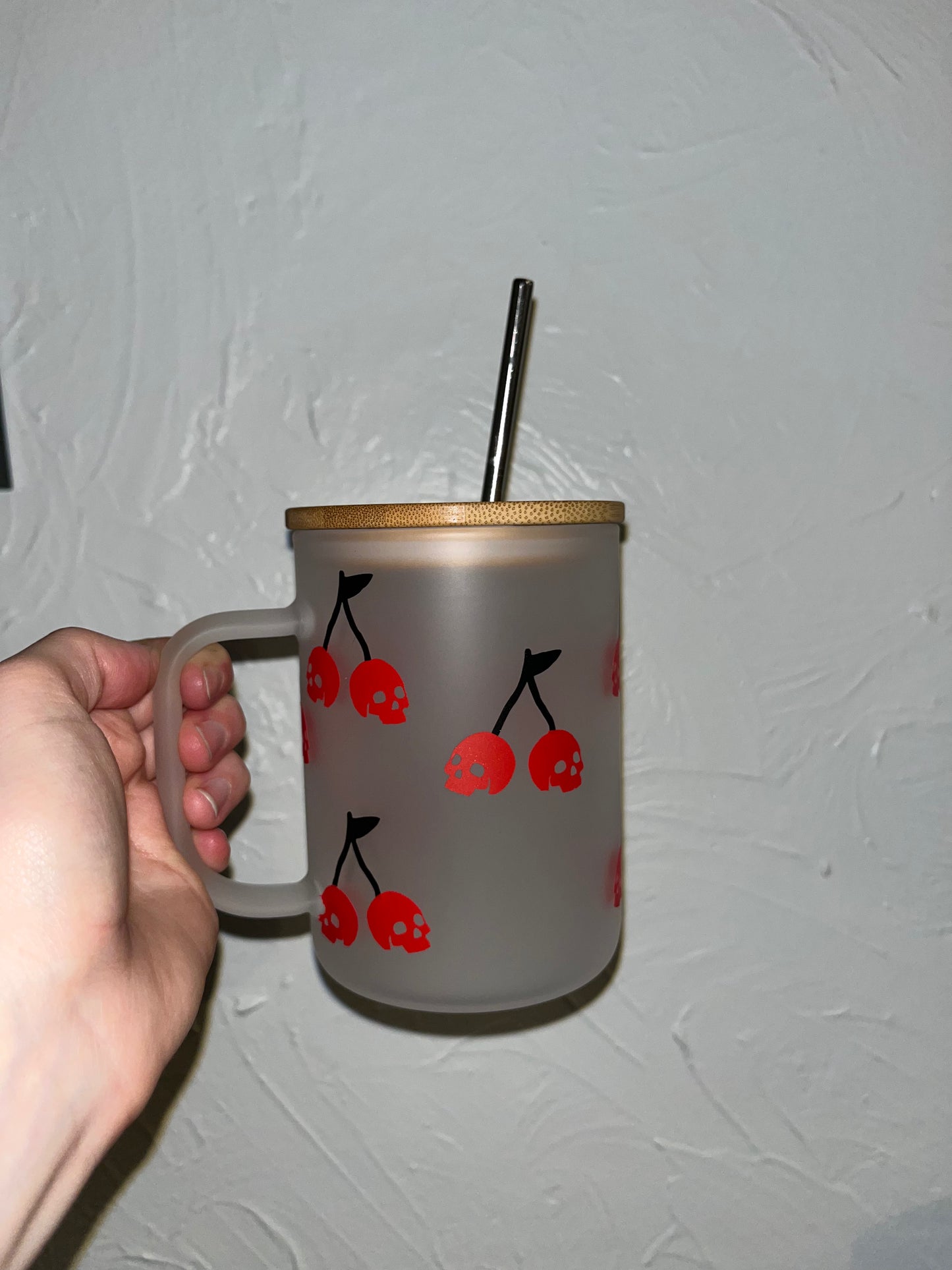 Cherry Skull Glass Mug