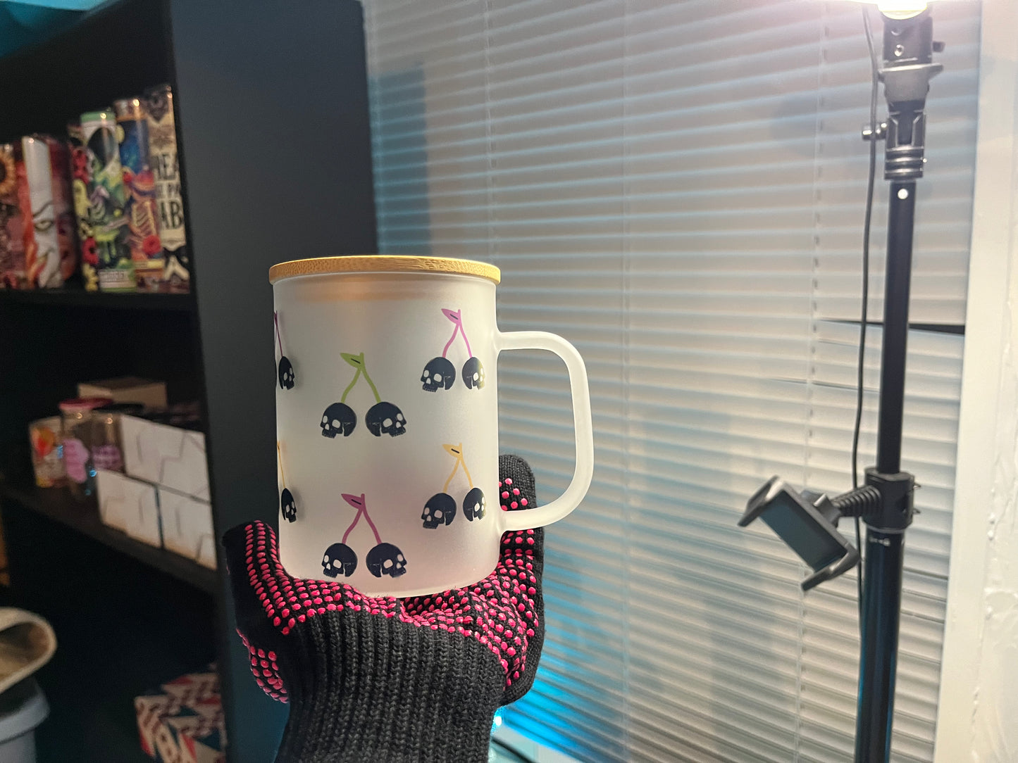 Halloween Cherry Skull Glass Mug